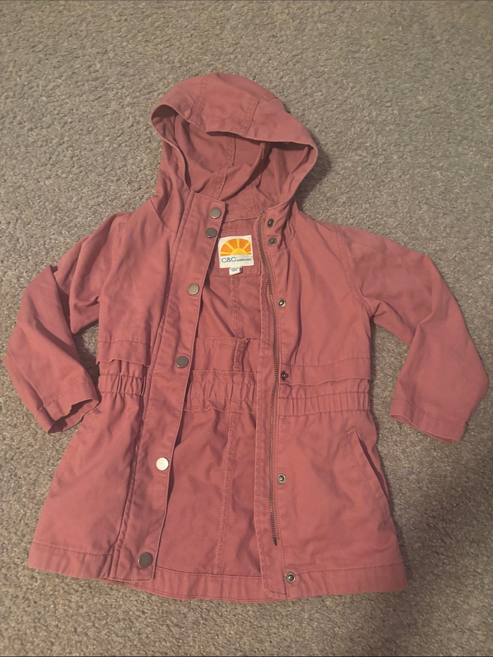 C&C California Girls' Hooded Utility Jacket - Dusty Rose 3T